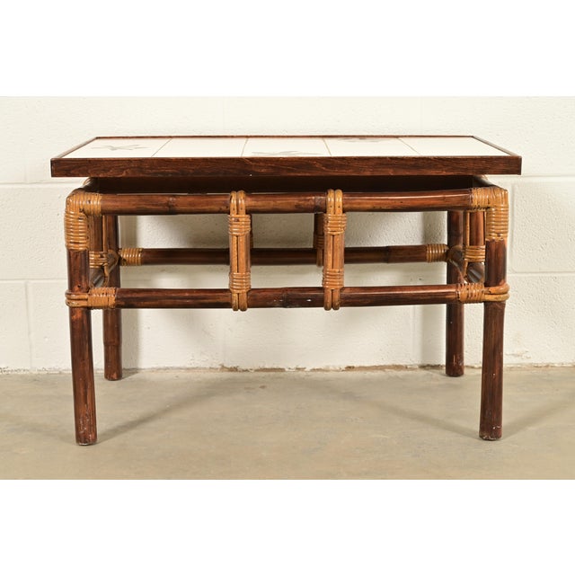 A gorgeous mid-century Hollywood Regency Organic Modern side table By John Wisner for Ficks Reed, "Far Horizons"...