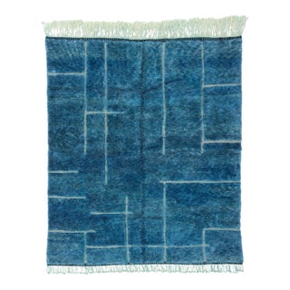 Fractured Linear Grid Hand-Knotted Moroccan Wool Rug | 9'8" X 8'4" | One of a Kind For Sale
