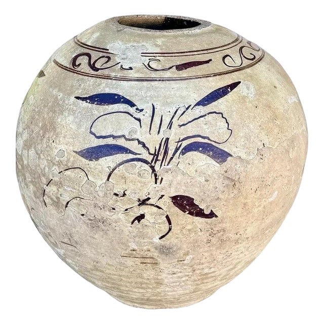 Antique Chinese Cizhou Pottery Wine Jar Vase Hand-Painted Asian Vessel For Sale
