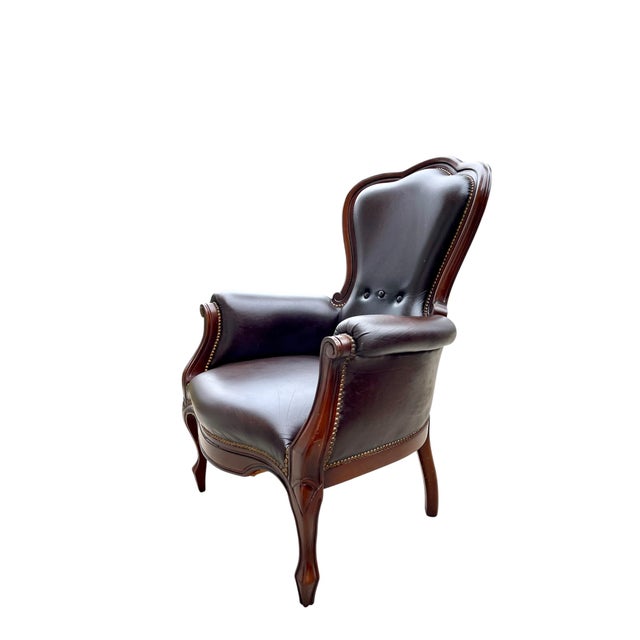 Vintage Chocolate Brown Leather Ralph Lauren Style Club Armchair For Sale - Image 11 of 17