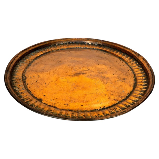 Large Antique Hand-Hammered Copper Tray with Fluted Border, 22 Inch For Sale - Image 12 of 17