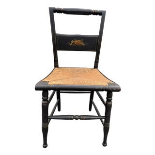 Early 19th Century Attributed Hitchcock Side Chair — Antique Painted Rush Seat For Sale