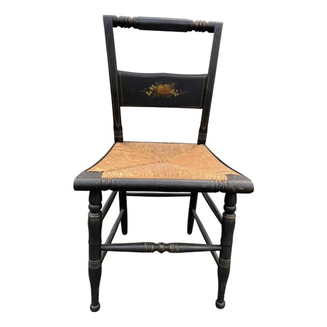 Early 19th Century Attributed Hitchcock Side Chair — Antique Painted Rush Seat For Sale