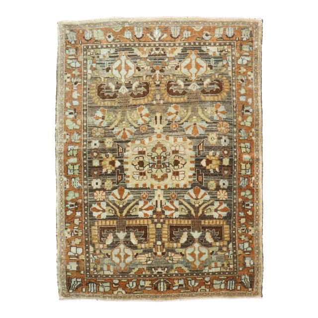 Brown Persian Sarouk Mini Rug no. j4154 For Sale