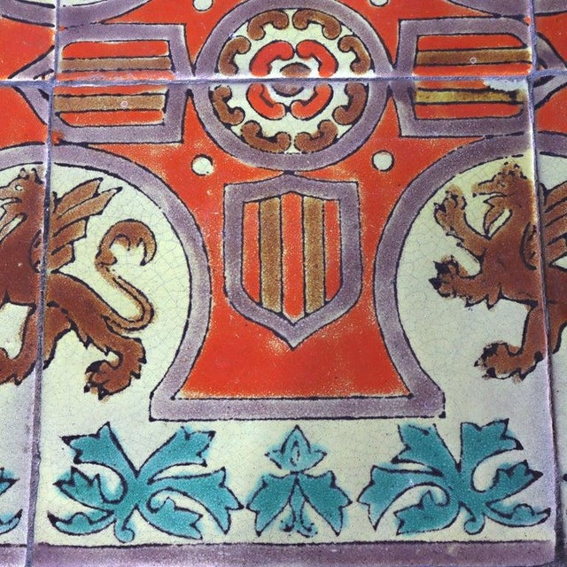 Arts & Crafts Wrought Iron & California Tile Top Side Table With Griffins C1910 For Sale - Image 9 of 12