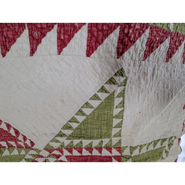 Antique Quilt With Signed/Stitched Dated 1851 ‘Ohio Star’ or ‘Sawtooth Star’ Pattern Priceless For Sale - Image 15 of 18