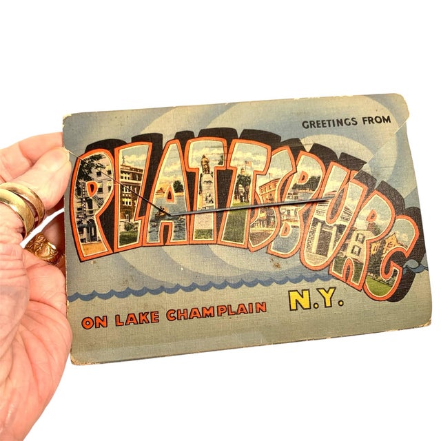 Mid-Century Modern 1940s Curt Teich Plattsburg n.y. Postcard Packet With Envelope For Sale - Image 3 of 11