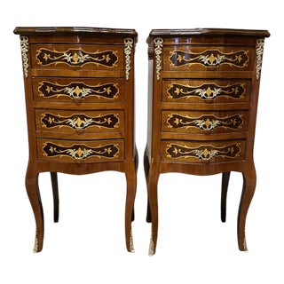 Fabulous Marquetry Inlay Nightstands, Set of 2 For Sale