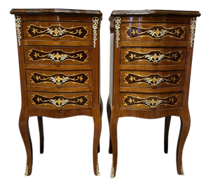 Fabulous Marquetry Inlay Nightstands, Set of 2