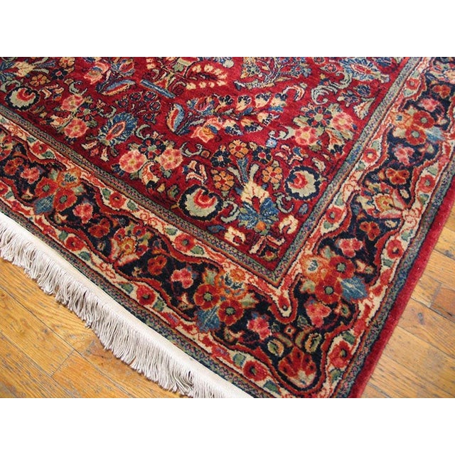 1920s Red Medallion Antique Persian Sarouk Rug 4'7" X 10'0" Handknotted Wool Carpet For Sale In New York - Image 6 of 6