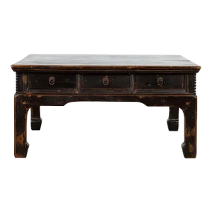 Chinese Qing Dynasty Period Brown Lacquered Coffee Table with Original Finish