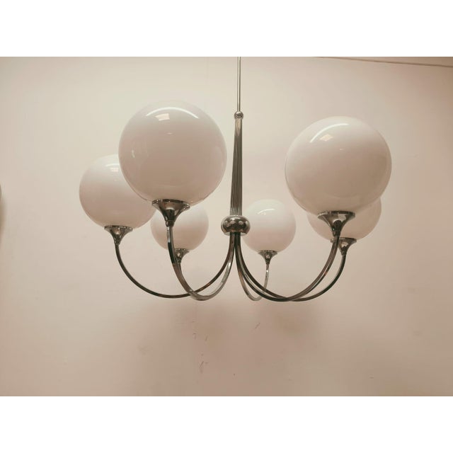 6-Light Chrome Chandelier with Glossy White Sphere Glasses, 1980s For Sale - Image 9 of 18