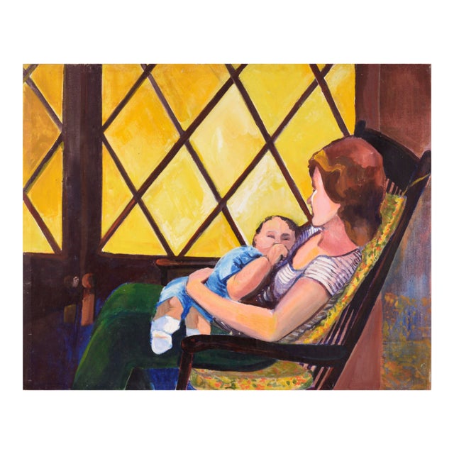 "Madam Suburbia" (Woman and Baby by the Yellow Window) in Oil on Canvas by Patricia Gren Hayes For Sale