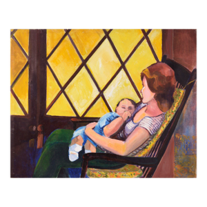 "Madam Suburbia" (Woman and Baby by the Yellow Window) in Oil on Canvas by Patricia Gren Hayes