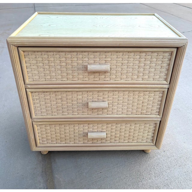 Vintage Coastal Woven Rattan 3 Drawer Nightstand For Sale - Image 9 of 9