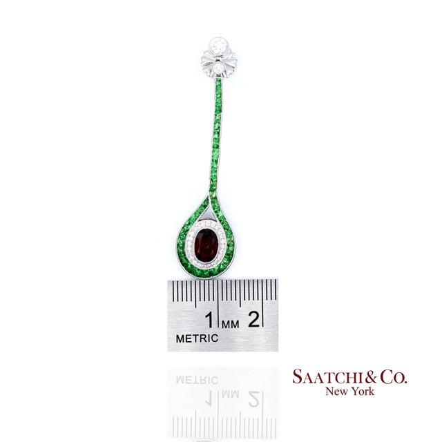 Platinum 950 Dangling Natural Ruby Emerald and Diamond Earring - Set of 2 For Sale - Image 11 of 13