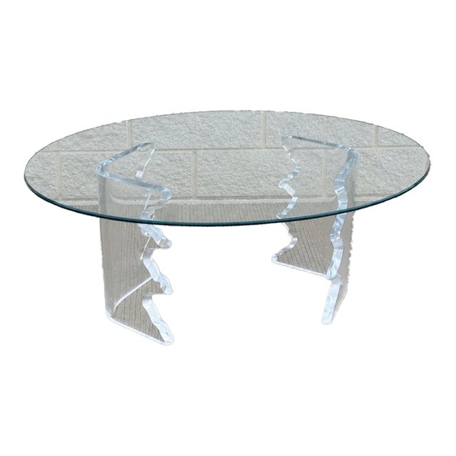 1980s Vintage Lucite and Glass Top Coffee Table For Sale