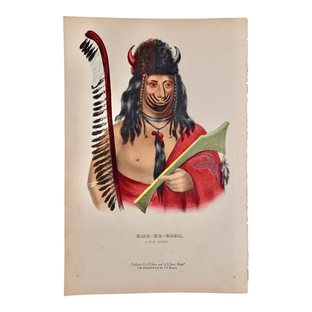 Kish-Ke-Kosh, Fox Brave: Original Hand-Colored McKenney & Hall Lithograph, 1848 For Sale