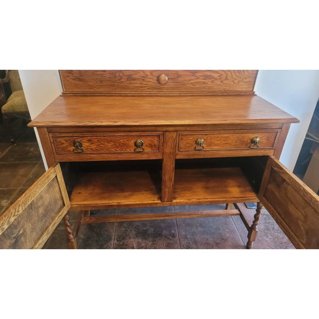 1890s Antique Jacobean Barley Twist English Oak Sideboard For Sale In San Diego - Image 6 of 10