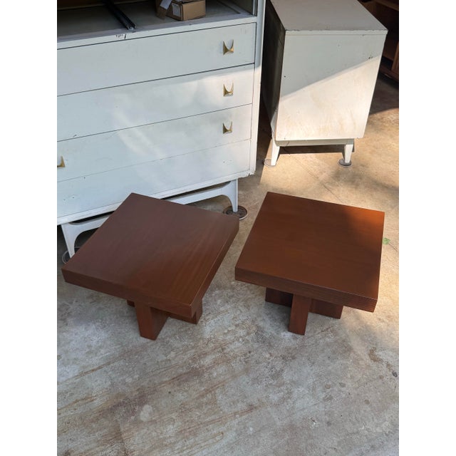 1960s 1960s Walnut Cruciform Side Tables Attributed to Milo Baughman, Pair For Sale - Image 5 of 12
