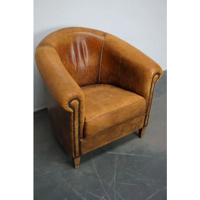 Vintage Dutch Cognac Colored Leather Club Chair For Sale - Image 4 of 15