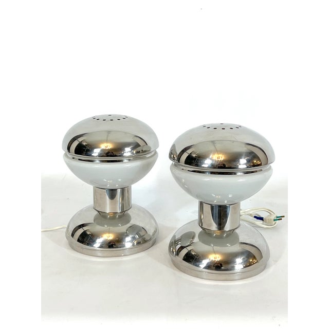 Chrome and Milk Glass Table Lamps by Goffredo Reggiani, 1970s, Set of 2 For Sale - Image 6 of 10