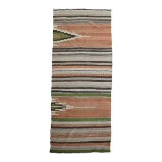 1970s Vintage Handmade Wool Cotton Terracotta Runner Rug For Sale