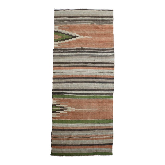 1970s Vintage Handmade Wool Cotton Terracotta Runner Rug For Sale