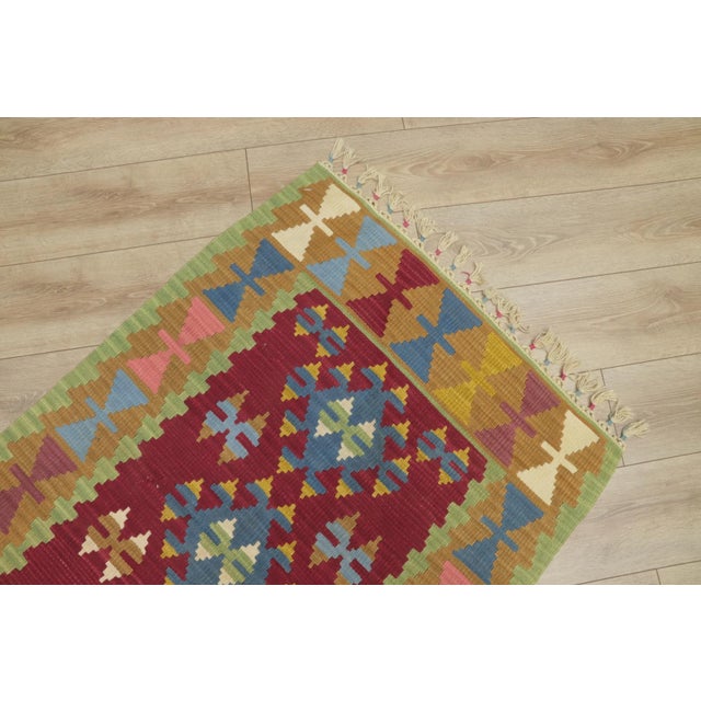 Textile 1990s Tribal Green Geometric Kilim For Sale - Image 7 of 12