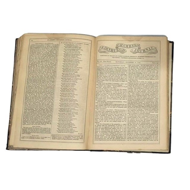 6 Antique Volumes Chamber's Journals Leather Spines Edinburgh Scotland 1840s History Fiction Poetry For Sale - Image 4 of 16