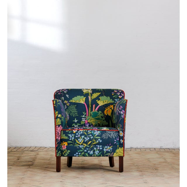 Armchair Redressed in Print by Gocken Jobs, 1940s, in Restored conditions. Designed 1920 to 1949