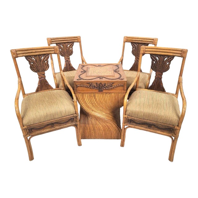 Vintage Bamboo Rattan Wheat Back Dining Set For Sale