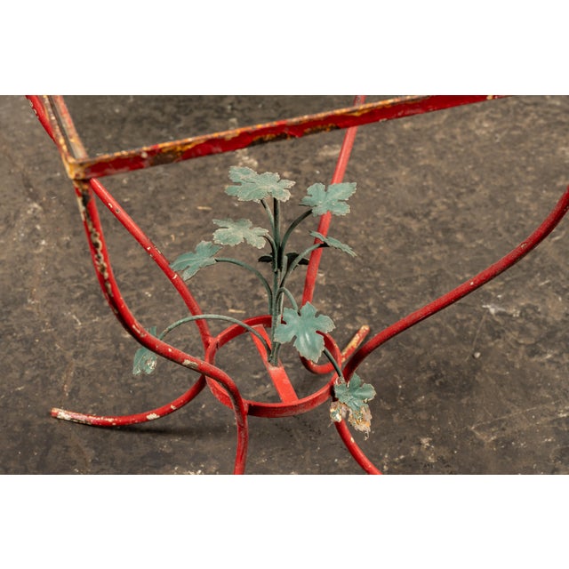 Metal Mid-Century Chippy Paint Side Table in Red For Sale - Image 7 of 8