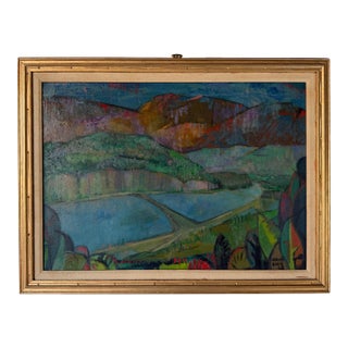 1950's Adrian Brun Mid-Century Impressionist Abstract Landscape Oil on Canvas Painting, Framed For Sale