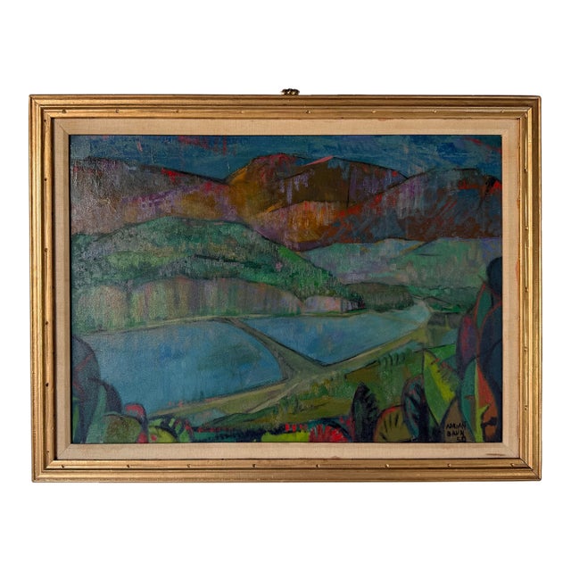 1950's Adrian Brun Mid-Century Impressionist Abstract Landscape Oil on Canvas Painting, Framed For Sale