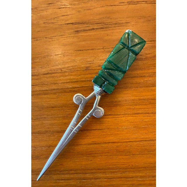 Mid 20th Century Vintage Mexico Modernist 850 Silver and Green Onyx Carved Letter Opener For Sale - Image 5 of 9