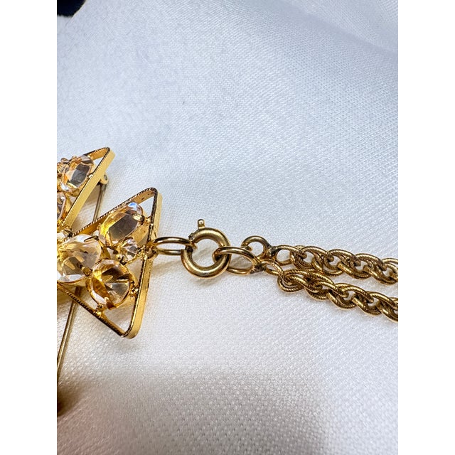 1960s Signed Schreiner New York Cross Pendant Brooch Clear Crystal With Original Chain For Sale - Image 13 of 15