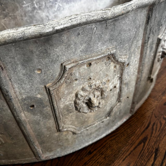 19th Century French Half Round Lion Head Lead Planter For Sale - Image 4 of 9