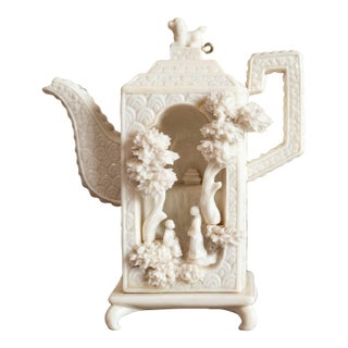 Vintage 1980s Nini "Oriental Garden" Faux Ivory Teapot For Sale