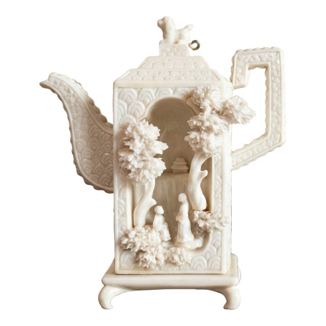 Vintage 1980s Nini "Oriental Garden" Faux Ivory Teapot For Sale