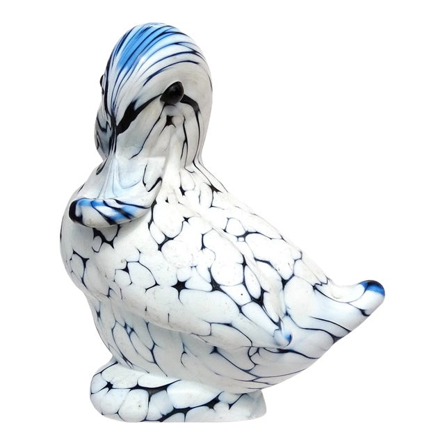 Vintage Murano Archimede Seguso Black White Italian Art Glass Baby Duck Bird Figurine Sculpture For Sale