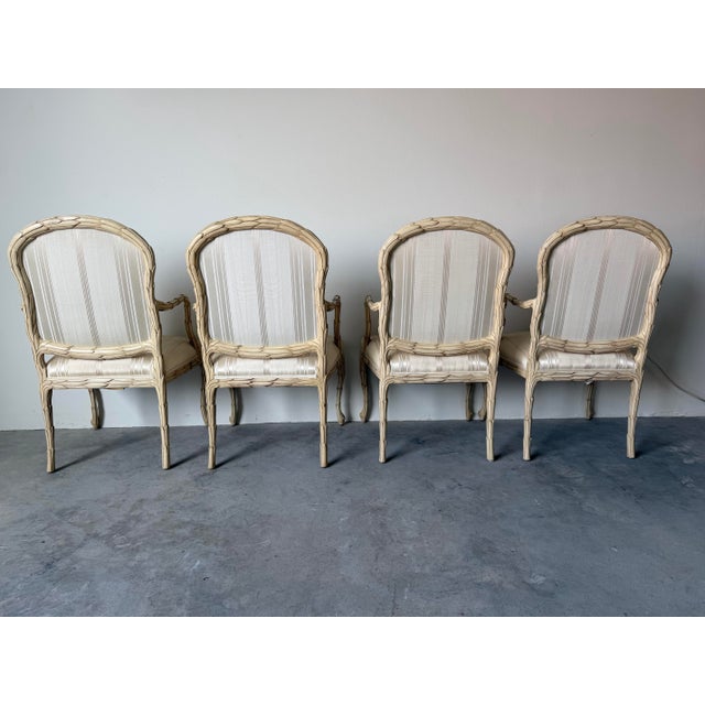 Wood Vintage Century Furniture Serge Roche Style Faux Bois Palm Frond Arm Dining Chairs – Set of 4 For Sale - Image 7 of 12