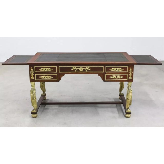 Traditional 1800's Antique French Empire, Bronze Mtd, Leather Slides, Mahogany, Desk, Bureau For Sale - Image 3 of 10