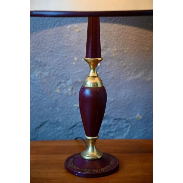Table Lamp in Leather and Brass, 1960s For Sale - Image 4 of 13