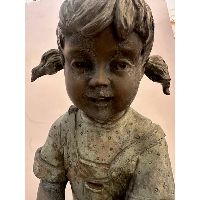 Traditional Vintage Bronze Garden Statue Fountain of Young Girl With Watering Can For Sale - Image 3 of 11