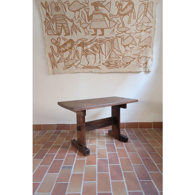 Oak Side Table with Pegged Trestle Base, France, 1950s For Sale - Image 12 of 12