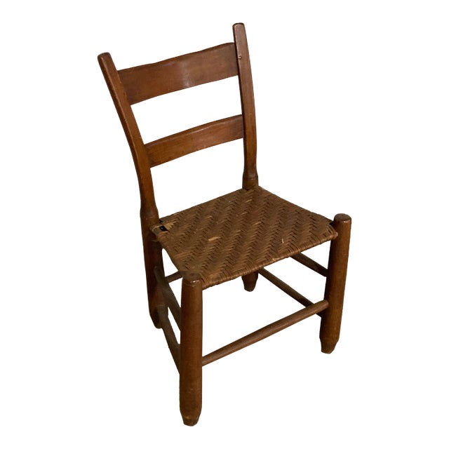 19th Century Antique Primitive Windsor Thumb Back Chair With Splint Seat For Sale
