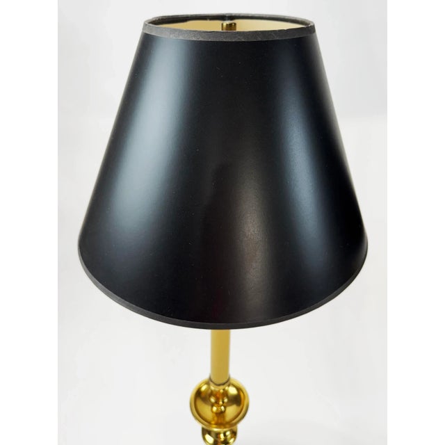Mid 20th Century Vintage Brass Tripod Slipper Footed Buffet Table Lamps, a Pair For Sale - Image 5 of 7