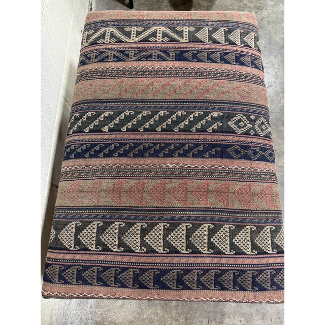 1990s Vintage Boho Custom Kilim Ottoman For Sale - Image 5 of 9