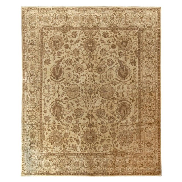 Textile Antique Persian Tabriz Rug in an All Over Beige, Brown Floral Pattern For Sale - Image 7 of 7